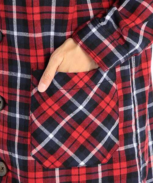 DOUBLE NAME（ダブルネーム）の「【STYLE BOOK掲載】チェックコート（ジャケット/アウター・レディース・ネイビー/レッド・FREE）」の5枚目の写真