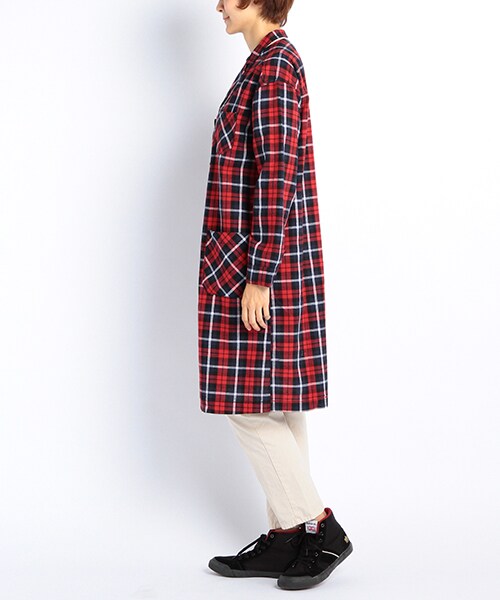 DOUBLE NAME（ダブルネーム）の「【STYLE BOOK掲載】チェックコート（ジャケット/アウター・レディース・ネイビー/レッド・FREE）」の3枚目の写真