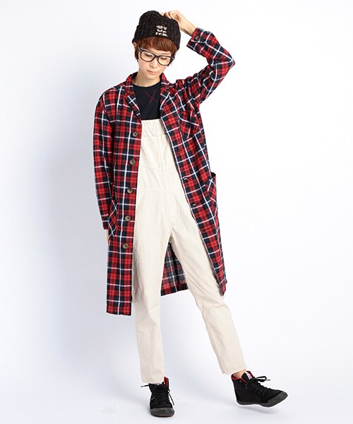 DOUBLE NAME（ダブルネーム）の「【STYLE BOOK掲載】チェックコート（ジャケット/アウター・レディース・ネイビー/レッド・FREE）」の8枚目の写真