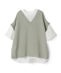 GRL | バックボタンニットベストドッキングTシャツ(Tシャツ/カットソー)
