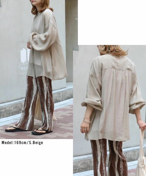 Sheson（シーズン）の「バンドカラーボリューム袖シアーシャツ（シャツ/ブラウス・レディース・アイボリー/サンドベージュ/パープルグレー・FREE）」の7枚目の写真