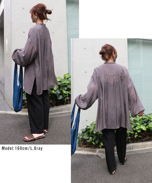 Sheson（シーズン）の「バンドカラーボリューム袖シアーシャツ（シャツ/ブラウス・レディース・アイボリー/サンドベージュ/パープルグレー・FREE）」の10枚目の写真