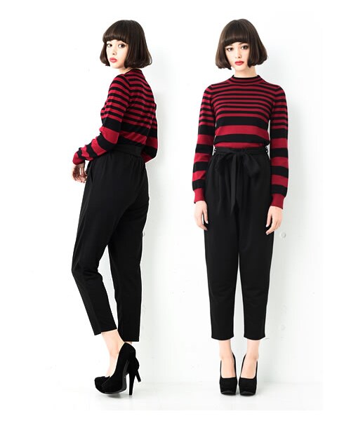 Re:EDIT（リエディ）の「ウエストリボンハイウエストテーパードパンツ（パンツ・レディース・ブラック/グレー/チャコールグレー/ワイン/モスグリーン/ネイビー・M）」の2枚目の写真