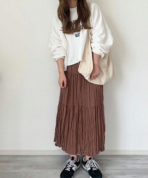 chocomee（チョコミー）の「ワッシャーティアードスカート（スカート・レディース・ホワイト/ベージュ/ブラウン・FREE）」の2枚目の写真