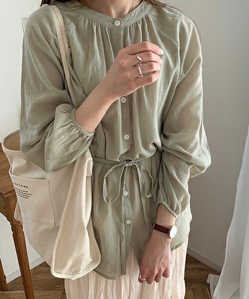 chocomee（チョコミー）の「リボンシフォンブラウス（シャツ/ブラウス・レディース・ホワイト/グリーン・FREE）」の2枚目の写真