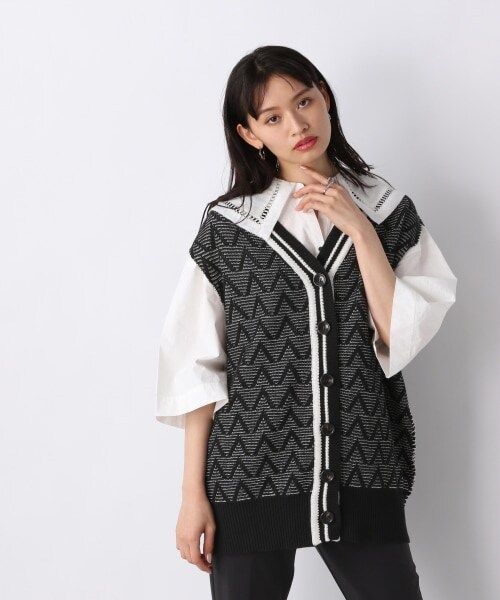 JEANASIS(ジーナシス)の「7Gジャガード2WAYベスト(トップス・ブラック()/グレーピンク()/ネイビーグリーン())」の8枚目の写真