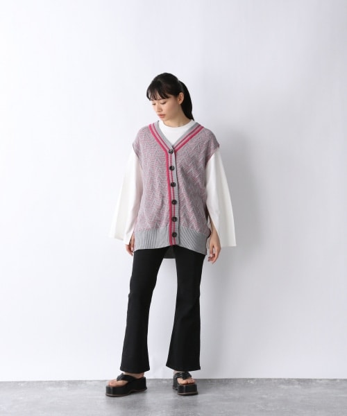 JEANASIS(ジーナシス)の「7Gジャガード2WAYベスト(トップス・ブラック()/グレーピンク()/ネイビーグリーン())」の4枚目の写真