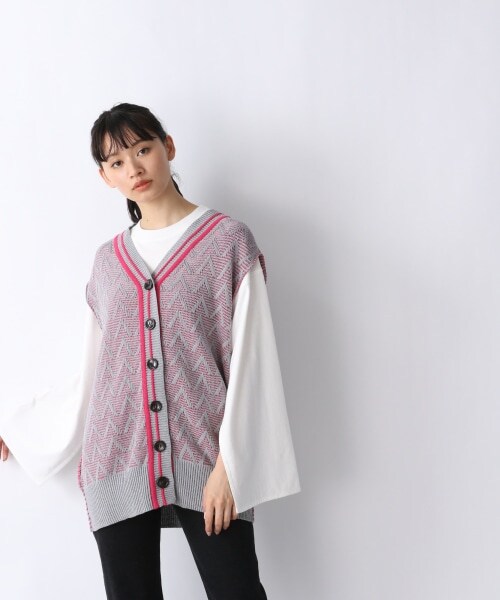 JEANASIS(ジーナシス)の「7Gジャガード2WAYベスト(トップス・ブラック()/グレーピンク()/ネイビーグリーン())」の2枚目の写真