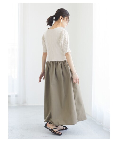 Green　Parks（グリーンパークス）の「・SUGAR SPOON イソザイドッキングワンピ（ワンピース/ドレス・アイボリー/ブラック/ベージュ・F）」の9枚目の写真