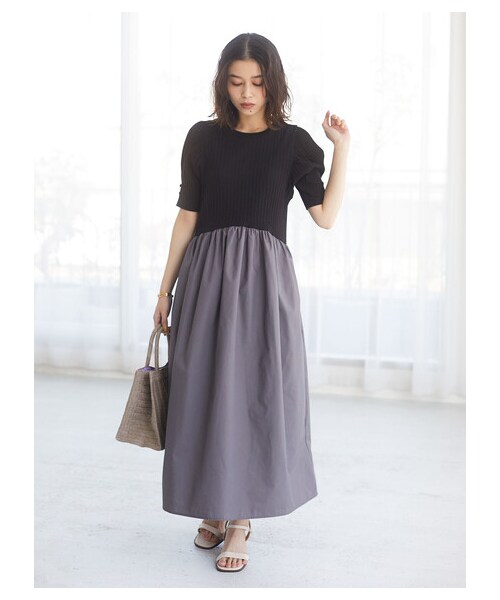 Green　Parks（グリーンパークス）の「・SUGAR SPOON イソザイドッキングワンピ（ワンピース/ドレス・アイボリー/ブラック/ベージュ・F）」の7枚目の写真