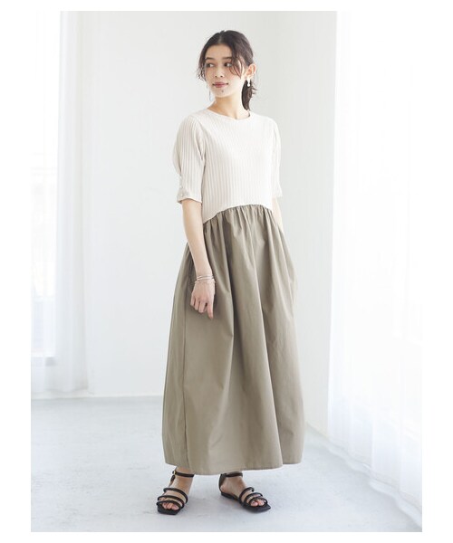 Green　Parks（グリーンパークス）の「・SUGAR SPOON イソザイドッキングワンピ（ワンピース/ドレス・アイボリー/ブラック/ベージュ・F）」の8枚目の写真