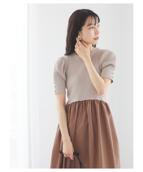 Green　Parks（グリーンパークス）の「・SUGAR SPOON イソザイドッキングワンピ（ワンピース/ドレス・アイボリー/ブラック/ベージュ・F）」の4枚目の写真