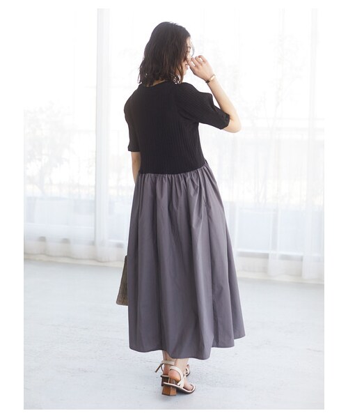 Green　Parks（グリーンパークス）の「・SUGAR SPOON イソザイドッキングワンピ（ワンピース/ドレス・アイボリー/ブラック/ベージュ・F）」の6枚目の写真