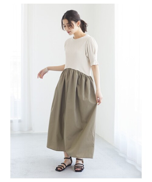 Green　Parks（グリーンパークス）の「・SUGAR SPOON イソザイドッキングワンピ（ワンピース/ドレス・アイボリー/ブラック/ベージュ・F）」の18枚目の写真