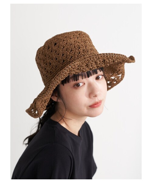 earth music&ecology(アースミュージックアンドエコロジー)の「クロッシェハット(帽子・ナチュラル/ブラウン・F)」の4枚目の写真