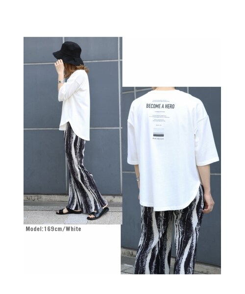 Sheson(シーズン)の「バックプリント七分袖Tee(Tシャツ/カットソー・レディース・ホワイト/グレーベージュ/ブラック・FREE)」の4枚目の写真