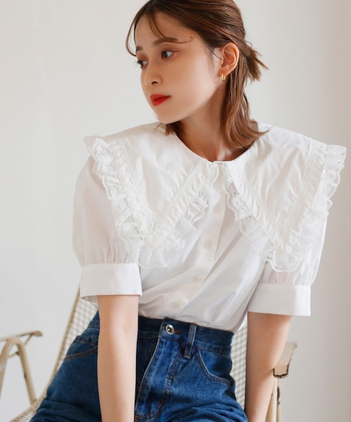 one after another NICE CLAUP（ワンアフターアナザーナイスクラップ）の「三角襟ブラウス（シャツ/ブラウス・レディース・オフホワイト/ホワイト系その他/イエロー系その他/ブラック・0）」の2枚目の写真