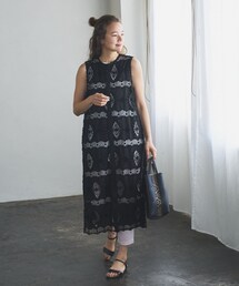 PUAL CE CIN | スカラップ刺繍ノースリーブ前開きワンピース(ワンピース)