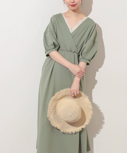 natural couture(ナチュラルクチュール)の「【WEB限定カラー有り】ランタンスリーブ2WAYカットワンピース(ワンピース・レディース・ライトベージュ/レッド系その他/ミント/ブラック/ブルー・FREE)」の1枚目の写真