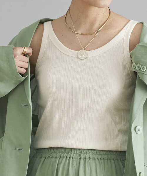 DouDou（ドゥドゥ）の「ランダムリブタンク（Tシャツ/カットソー・レディース・オフホワイト/カーキ/ブラック・F）」の2枚目の写真