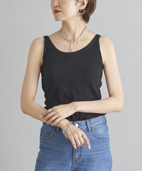 DouDou（ドゥドゥ）の「ランダムリブタンク（Tシャツ/カットソー・レディース・オフホワイト/カーキ/ブラック・F）」の3枚目の写真