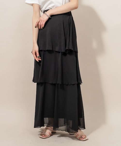 mystic（ミスティック）の「[mline] WEB限定 ドット3段ティアードスカート（スカート・レディース・オフホワイト/ベージュ/ブラック・F）」の2枚目の写真