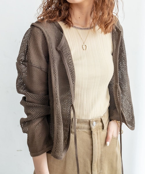 mystic（ミスティック）の「メッシュ2WAYカーディガン（Tシャツ/カットソー・レディース・アイボリー/ベージュ/オリーブ・F）」の2枚目の写真