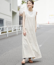 t.b センソユニコ　チェック ワンピース チュニック　麻混　インナーキャミ付き t.b センソユニコ チェック ワンピース チュニック 麻混