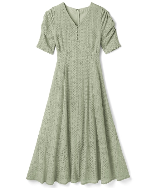 GRL（グレイル）の「パワショルVネックレースワンピース（ワンピース・レディース・ベージュ/グリーン・S）」の2枚目の写真