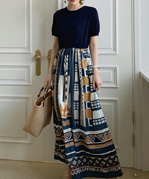 DHOLIC（ディーホリック）の「パターンコントラストニットワンピース（ワンピース・レディース・ブラック/その他・ONESIZE）」の2枚目の写真