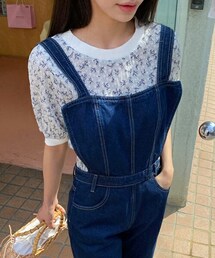 DHOLIC | リンクルフラワー半袖Tシャツ(Tシャツ/カットソー)