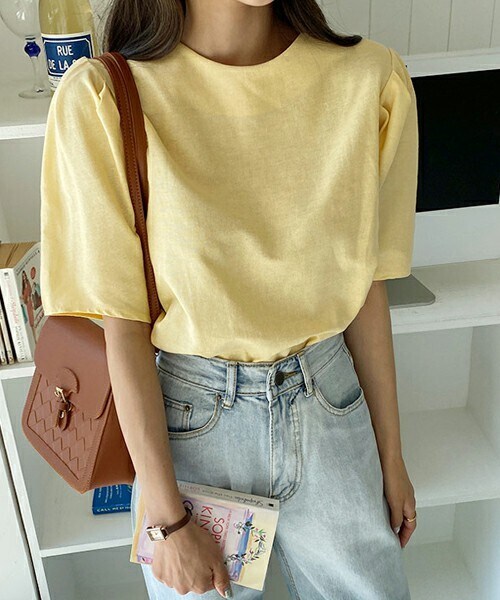 DHOLIC(ディーホリック)の「パステルパフブラウス(シャツ/ブラウス・レディース・ブルー/グリーン/イエロー/ベージュ/ブラック・ONESIZE)」の5枚目の写真