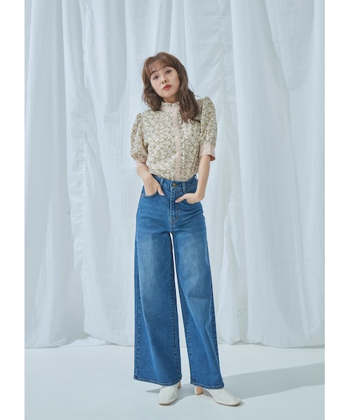 N WITH.（エヌウィズ）の「バンドカラー花柄ブラウス5月下旬（シャツ/ブラウス・レディース・グリーン/ブラック・FREE）」の4枚目の写真