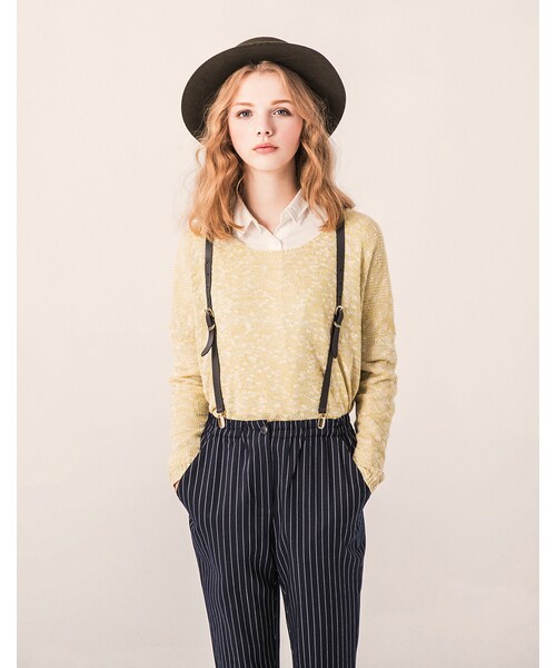 PAZZO（パッゾ）の「歐美LOOK 鬆緊單扣毛尼條紋老爺褲（パンツ・レディース・灰底白條/藍底白條・S/M/L）」の10枚目の写真