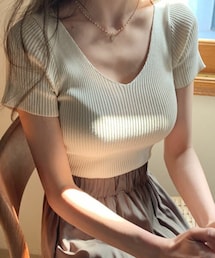 DHOLIC | Vネックリブ半袖ニット(ニット/セーター)