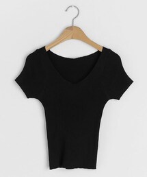 DHOLIC | Vネックリブ半袖ニット(ニット/セーター)