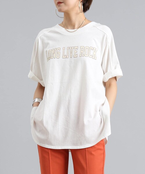 DouDou（ドゥドゥ）の「カレッジロゴT（Tシャツ/カットソー・レディース・ホワイト/ブルー/チャコールグレー・F）」の2枚目の写真