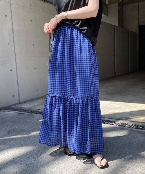 【HAPPY BAG対象】ギンガム裾ギャザースカート