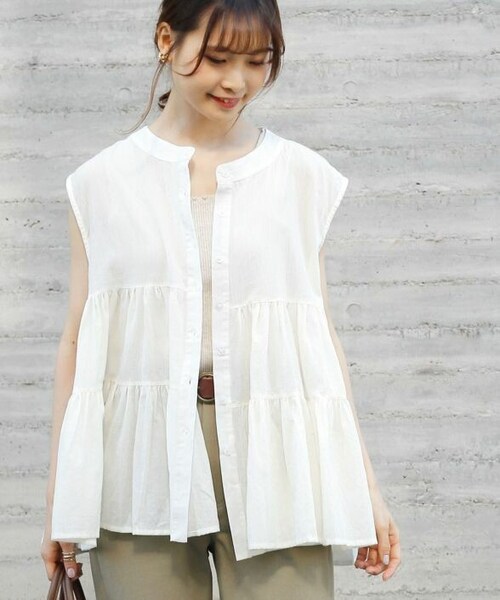 Crisp yours（クリスプユアーズ）の「フレンチボリュームティアードブラウス[c1k2824]（シャツ/ブラウス・レディース・ブラック/アイボリー/ライトグレー/ミント・FREE）」の2枚目の写真