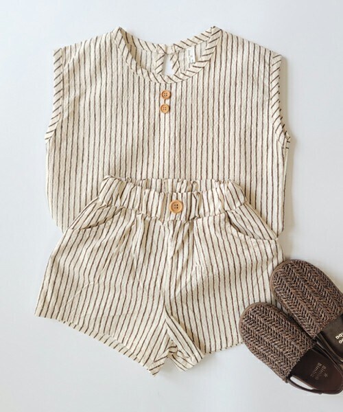 DHOLIC kids（ディーホリックキッズ）の「[milliondollarbaby] ストライプパターン上下SET（タンクトップ・キッズ・ブルー/ブラウン・S/M/L/XL/2XL）」の2枚目の写真