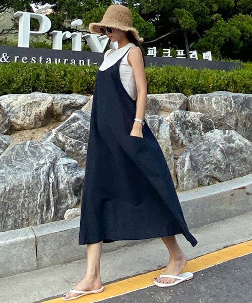 DHOLIC（ディーホリック）の「[danilove] リネン混ロングジャンパースカート・p229073（ジャンパースカート・レディース・ベージュ/その他・ONESIZE）」の2枚目の写真