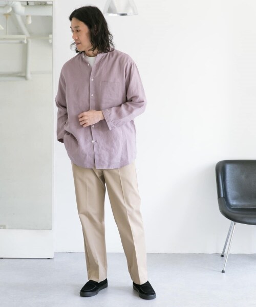 URBAN RESEARCH DOORS(アーバンリサーチドアーズ)の「亞麻立領八分袖襯衫(トップス・メンズ・原色/薄荷綠/紫色/象牙白條紋/灰褐色條紋・38/40)」の19枚目の写真