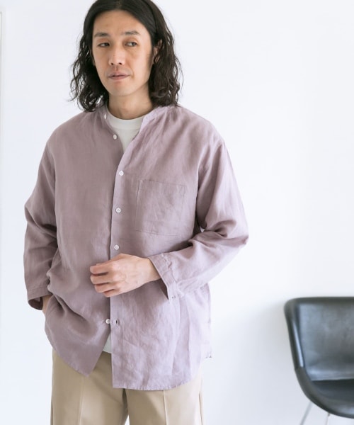 URBAN RESEARCH DOORS(アーバンリサーチドアーズ)の「亞麻立領八分袖襯衫(トップス・メンズ・原色/薄荷綠/紫色/象牙白條紋/灰褐色條紋・38/40)」の18枚目の写真