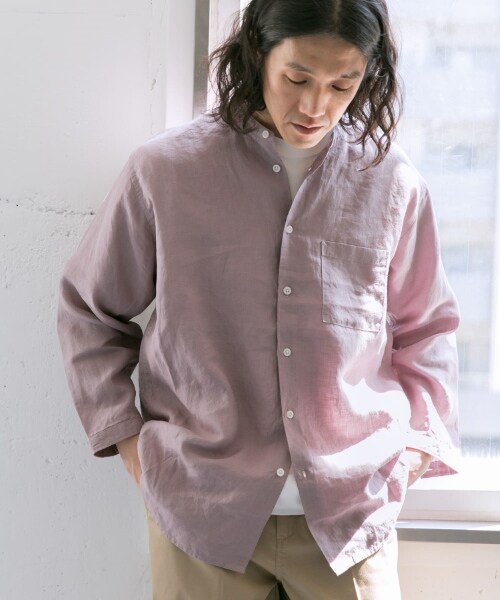 URBAN RESEARCH DOORS(アーバンリサーチドアーズ)の「亞麻立領八分袖襯衫(トップス・メンズ・原色/薄荷綠/紫色/象牙白條紋/灰褐色條紋・38/40)」の16枚目の写真