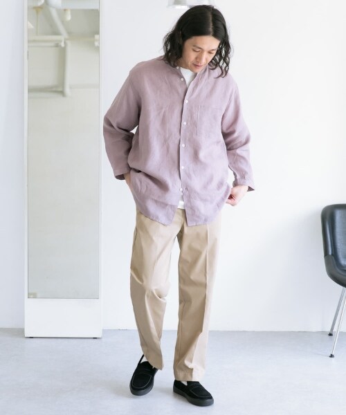 URBAN RESEARCH DOORS(アーバンリサーチドアーズ)の「亞麻立領八分袖襯衫(トップス・メンズ・原色/薄荷綠/紫色/象牙白條紋/灰褐色條紋・38/40)」の20枚目の写真