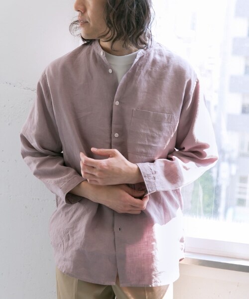 URBAN RESEARCH DOORS(アーバンリサーチドアーズ)の「亞麻立領八分袖襯衫(トップス・メンズ・原色/薄荷綠/紫色/象牙白條紋/灰褐色條紋・38/40)」の13枚目の写真
