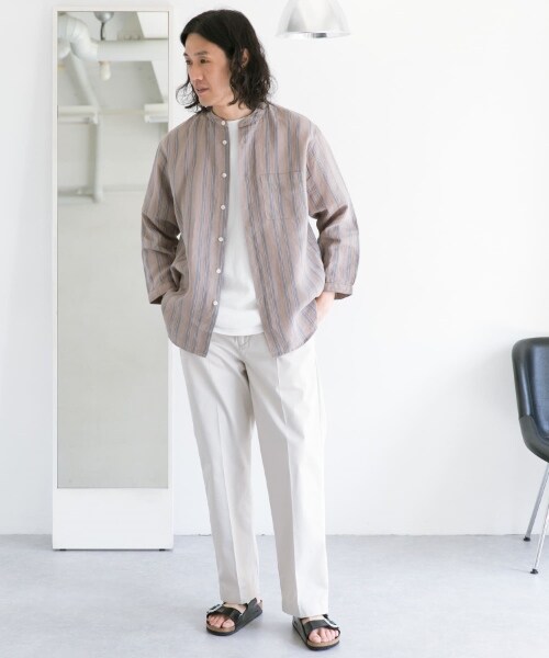 URBAN RESEARCH DOORS(アーバンリサーチドアーズ)の「亞麻立領八分袖襯衫(トップス・メンズ・原色/薄荷綠/紫色/象牙白條紋/灰褐色條紋・38/40)」の11枚目の写真