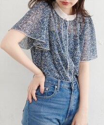 natural couture | 【WEB限定カラー有り】パール釦ポイントバイカラーフレア袖ブラウス(シャツ/ブラウス)