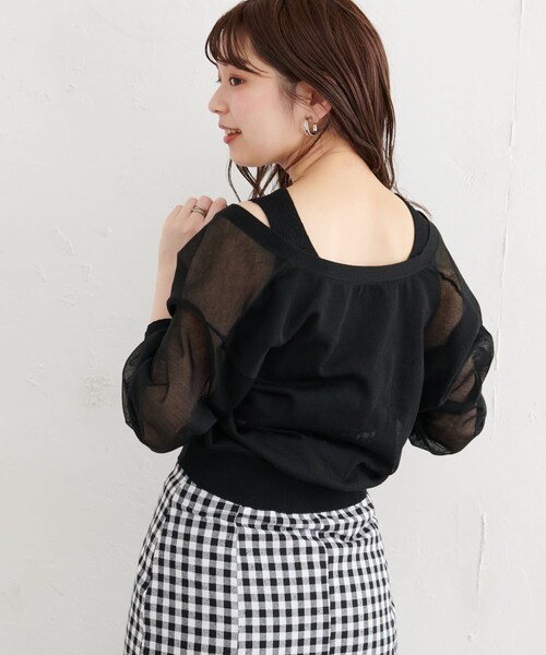 natural couture（ナチュラルクチュール）の「【WEB限定】ほんのりシアーカーデ+タンクセット（アンサンブル・レディース・オフホワイト/ベージュ/ピンク/オレンジ/グリーン/ブラック・FREE）」の3枚目の写真