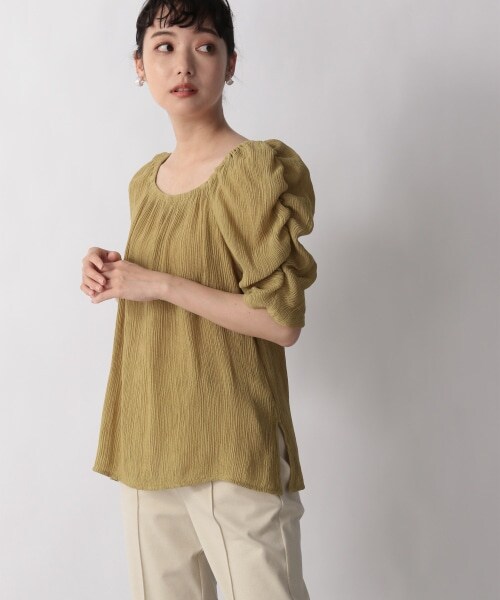 LOWRYS FARM（ローリーズファーム）の「プリーツスクエアブラウス５Ｓ（トップス・オフホワイト/ブラック/イエロー）」の3枚目の写真